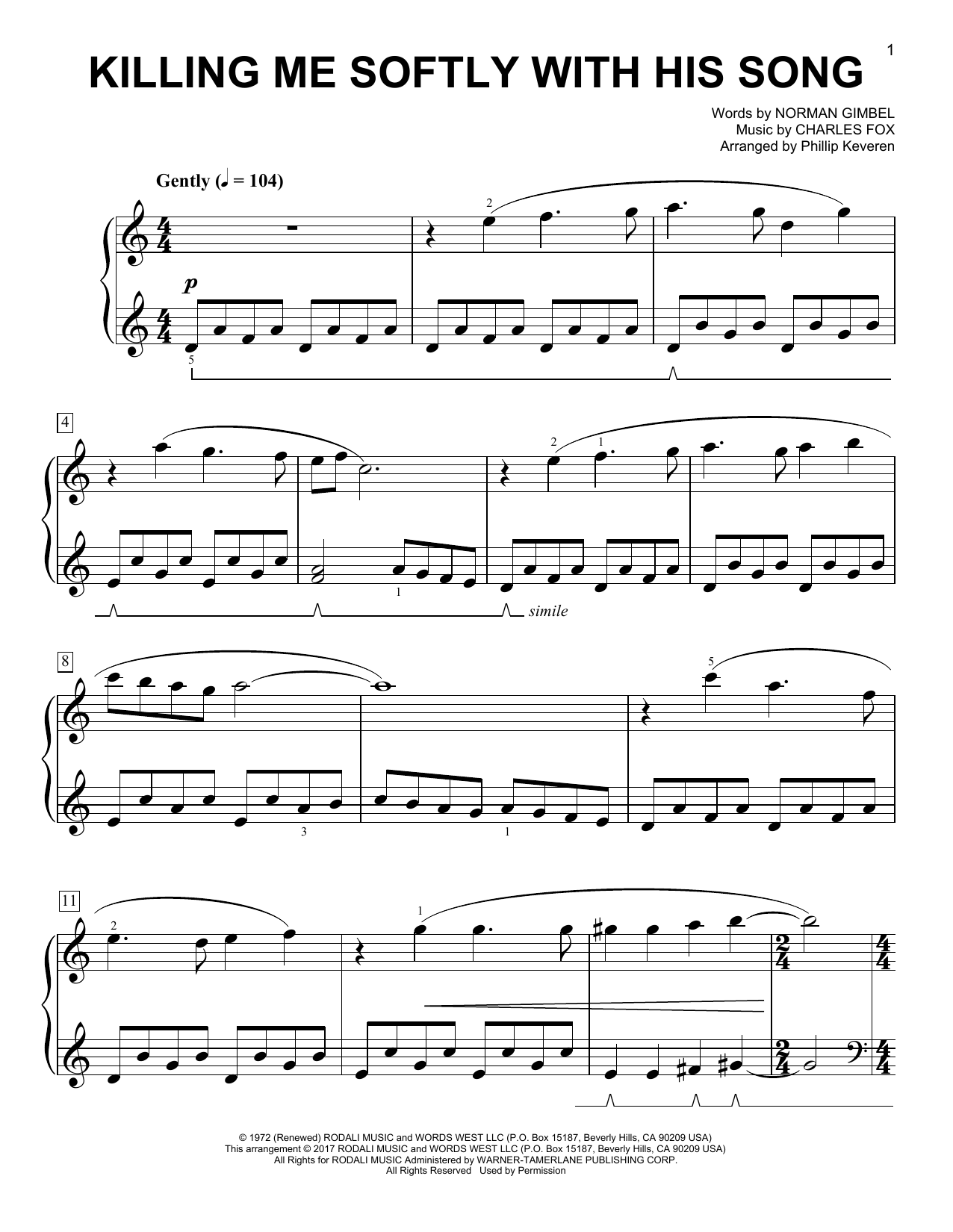 Produktgalerie: Seite 1 von 1 Killing Me Softly With His Song [Classical version] (arr. Phillip Keveren), Roberta Flack, Klavier