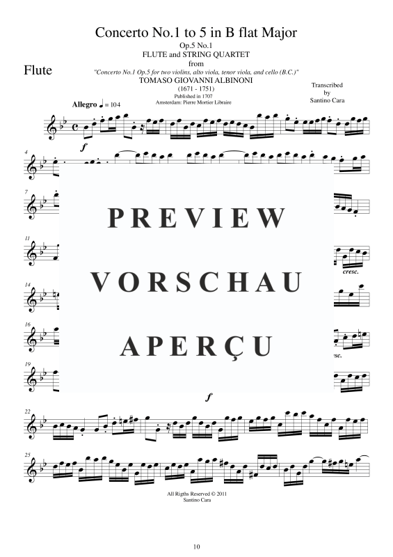 Produktgalerie: Seite 11 von 11 Concerto No.1 to 5 Op.5 in B-Dur, , Querflöte Solo und Streicher Ensemble
