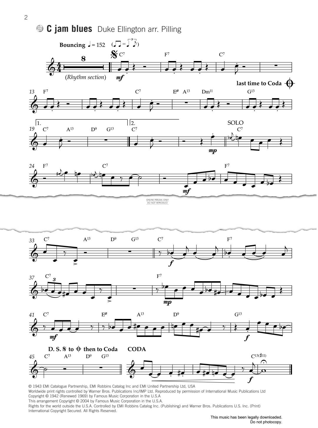 Produktgalerie: Seite 1 von 1 C Jam Blues, Duke Ellington, Trompete