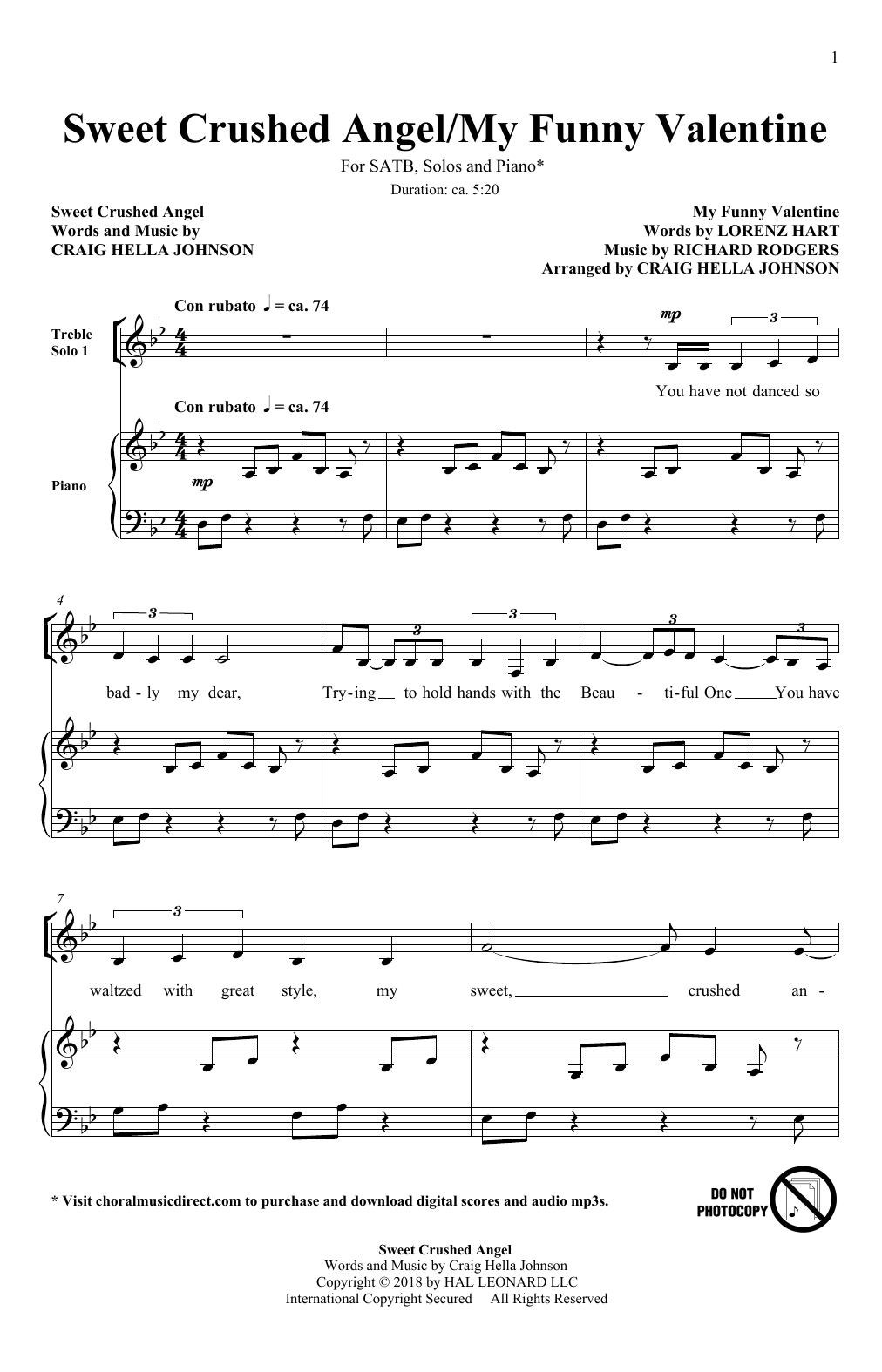 Product picture to: Sweet Crushed Angel/My Funny Valentine (arr. Craig Hella Johnson)