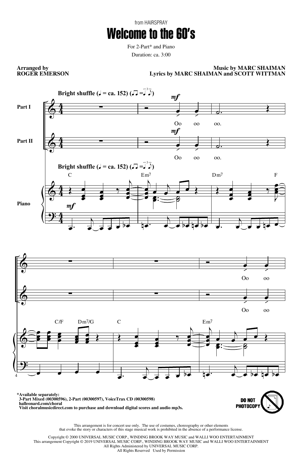 Product picture to: Welcome To The 60's (from Hairspray) (arr. Roger Emerson)