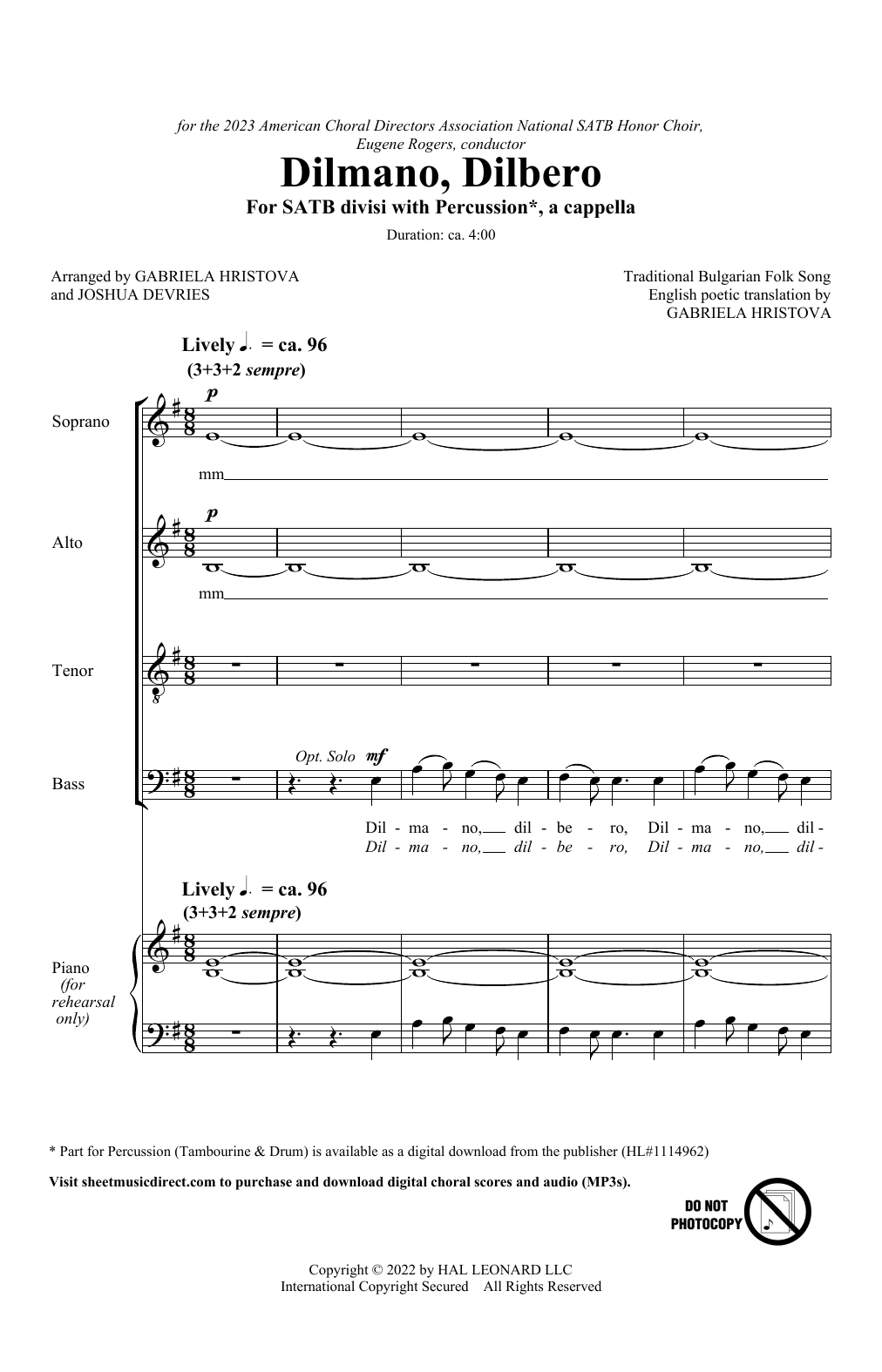 Product picture to: Dilmano, Dilbero (arr. Gabriela Hristova & Joshua DeVries)