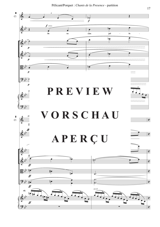 Product gallery: Page 20 of 21 Chants de la Présence , , (Mixed ensemble for soprano, clarinet in Bb + string quartet, piano)