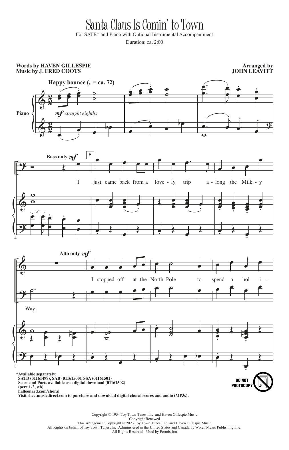 Product picture to: Santa Claus Is Comin' To Town (arr. John Leavitt)