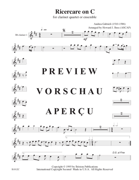 Produktgalerie: Seite 8 von 11 Ricercare on C, , (4 Klarinetten (3 Klarinetten in B und eine Bassklarinette))