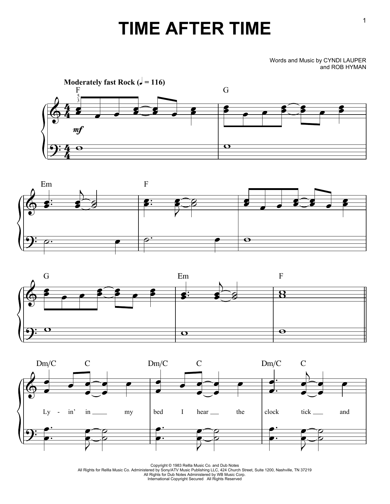 Produktgalerie: Seite 1 von 1 Time After Time, Cyndi Lauper, Klavier