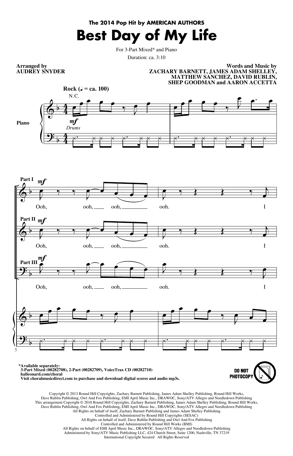 Product picture to: Best Day Of My Life (Arr. Audrey Snyder)