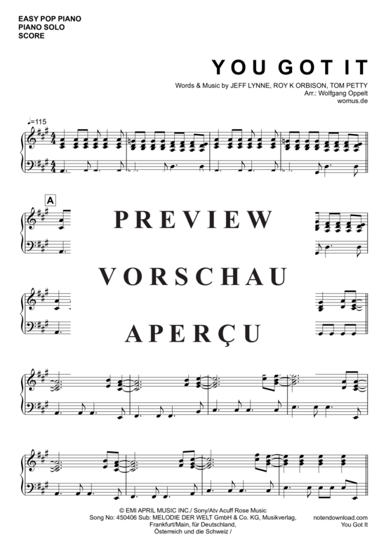 Product gallery: Page 2 of 5 You Got It , Orbison, Roy, (piano easy)