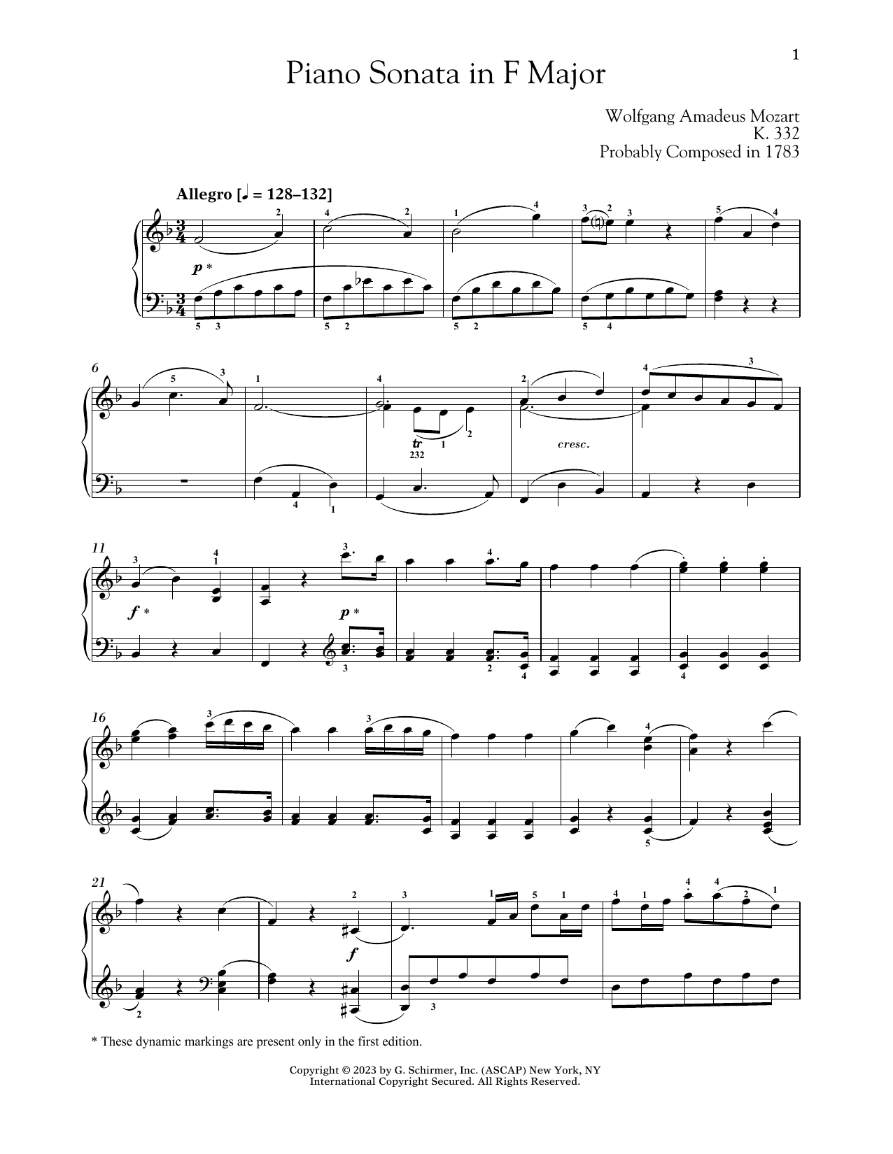 Produktbild zu: Piano Sonata In F Major, K. 332