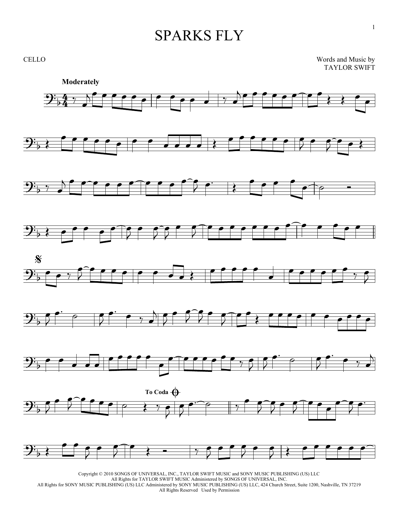 Produktgalerie: Seite 1 von 1 Sparks Fly, Taylor Swift, Violoncello