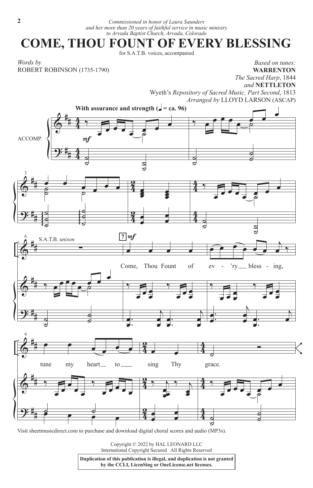 Product picture to: Come, Thou Fount Of Every Blessing (arr. Lloyd Larson)