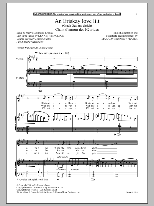 Produktbild zu: An Eriskay Love Lilt (Gradh Geal Mo Chridh) - Chant D Amour Des Hebrides