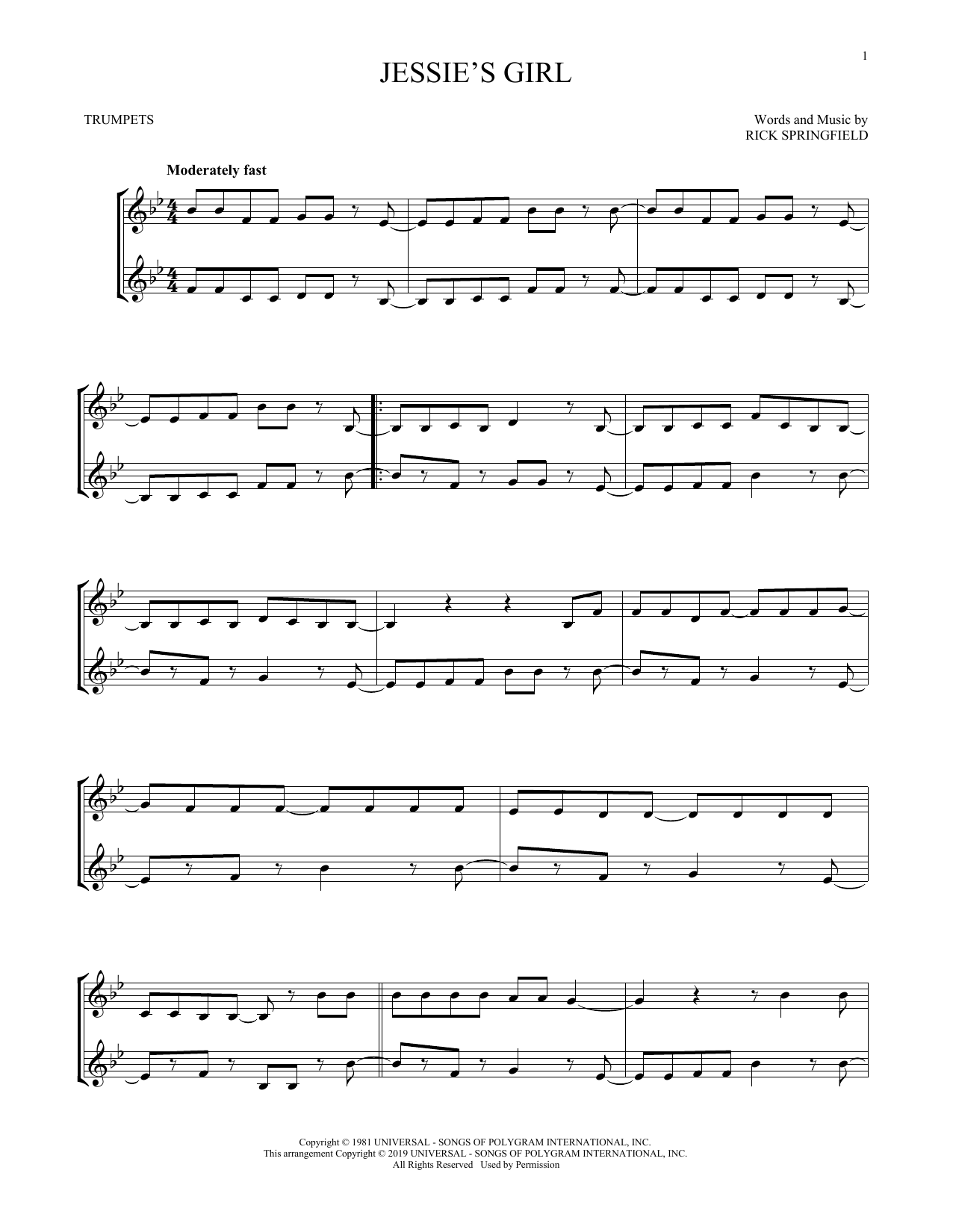 Produktgalerie: Seite 1 von 1 Jessie's Girl, Rick Springfield, Trompete