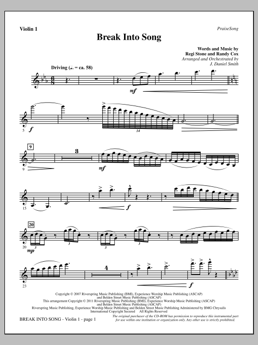 Produktgalerie: Seite 1 von 1 Break Into Song - Violin 1, J. Daniel Smith, Chor