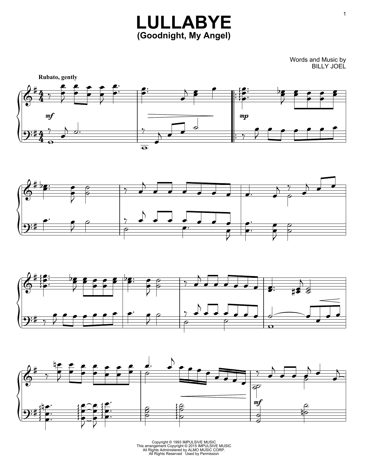 Product gallery: Page 1 of 1 Lullabye (Goodnight, My Angel), Billy Joel