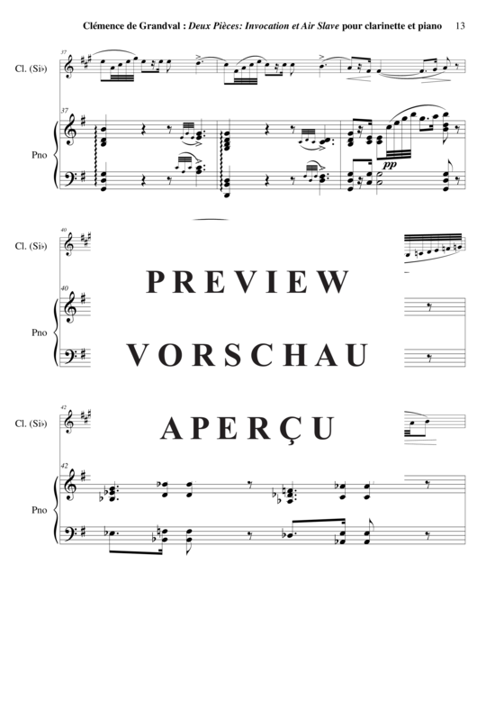 Product gallery: Page 14 of 21 Deux Pièces : Invocation et Air Slave , , (clarinet in Bb + piano)