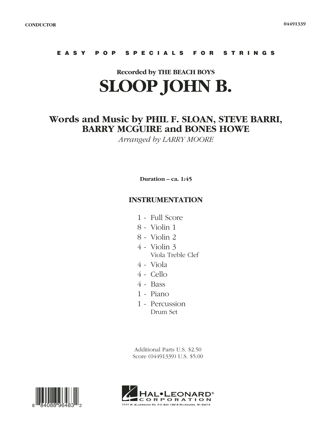 Produktgalerie: Seite 1 von 1 Sloop John B - Conductor Score (Full Score), The Beach Boys, Steve Barri, Bones Howe