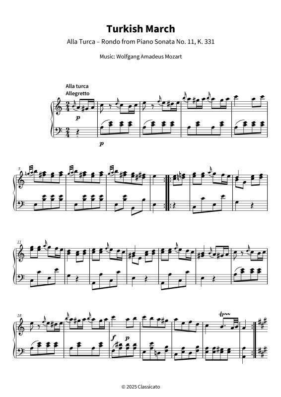 Produktgalerie: Seite 1 von 9 Turkish March - Alla Turca - Rondo from Piano Sonata No. 11, K. 331, , Klavier Solo
