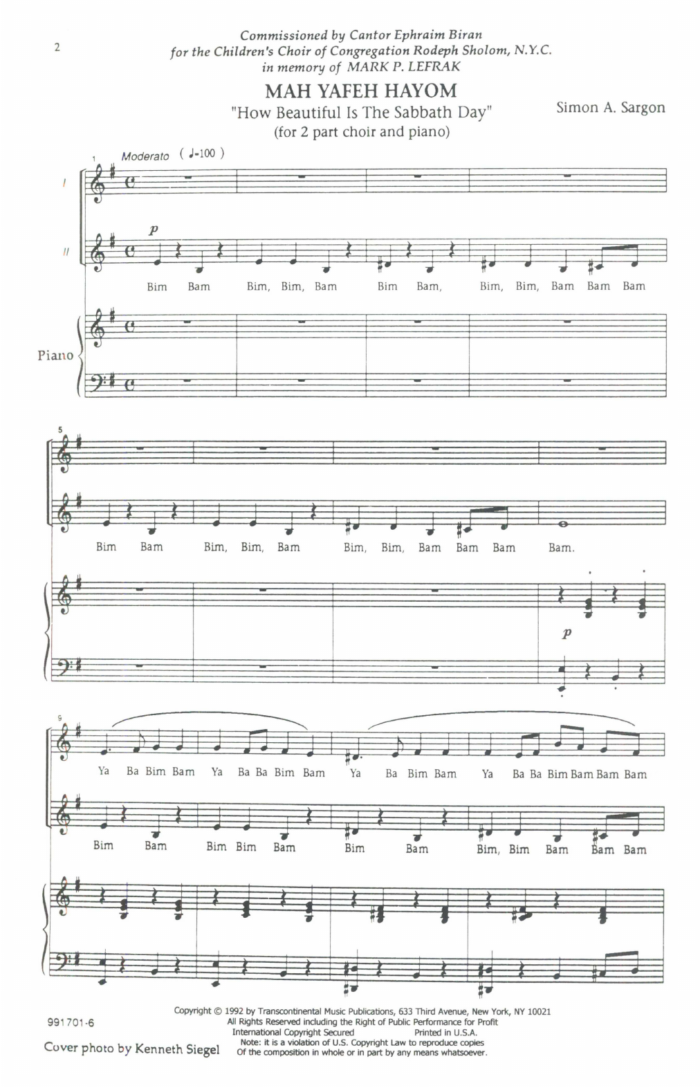 Product gallery: Page 1 of 1 Mah Yafeh Hayom (How Beautiful Is The Sabbath Day), Simon Sargon
