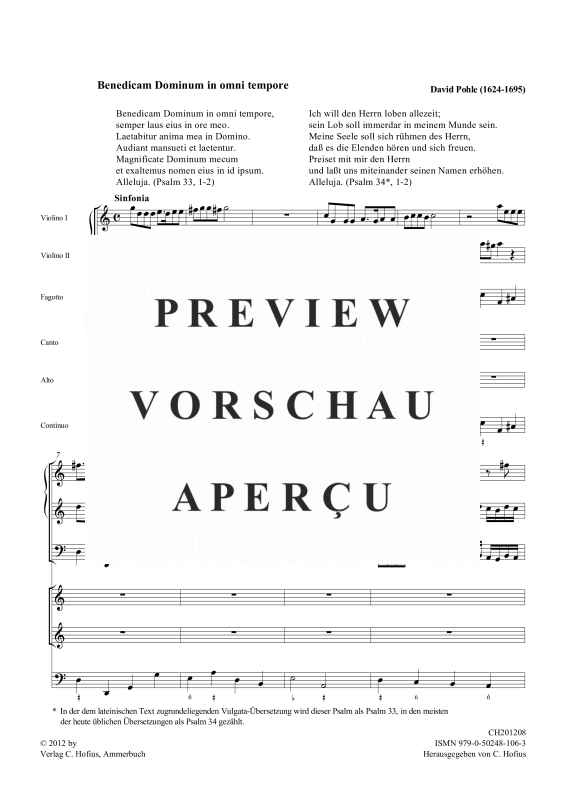 Produktgalerie: Seite 4 von 11 Benedicam Dominum (Psalm 33), , Gemischtes Ensemble SA, 2 Violinen, Fagott und BC