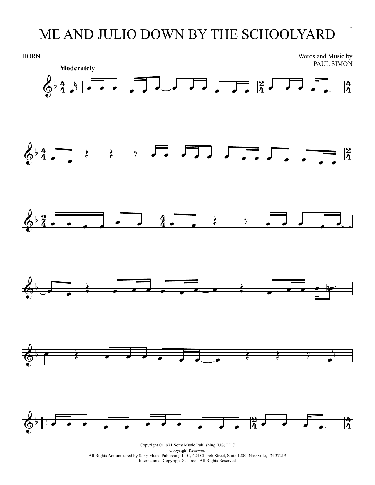 Produktgalerie: Seite 1 von 1 Me and Julio Down By The Schoolyard, Paul Simon, Horn