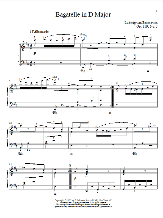 Product gallery: Page 1 of 1 Bagatelle In D Major, Op. 119, No. 3, Ludwig Van Beethoven