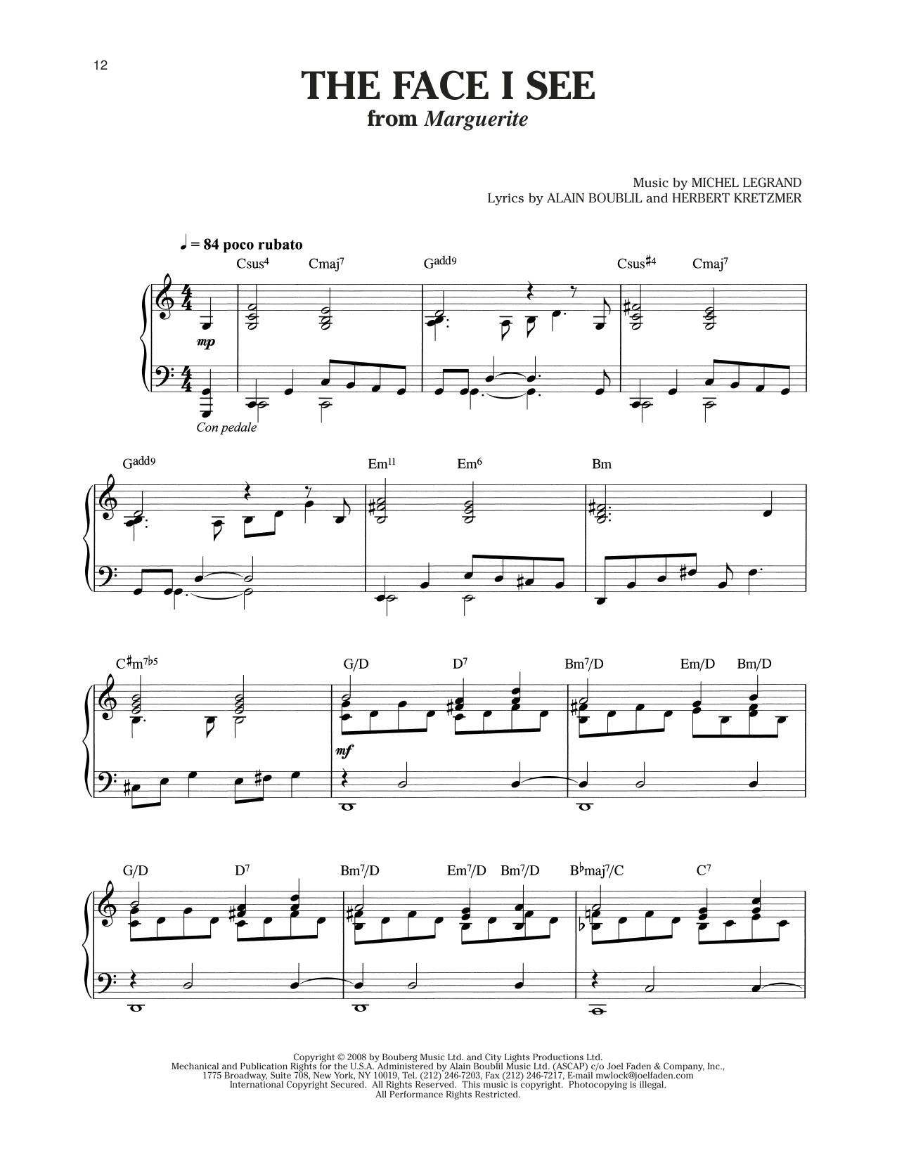 Produktgalerie: Seite 1 von 1 The Face I See (from Marguerite), Michel LeGrand, Gesang, Klavier