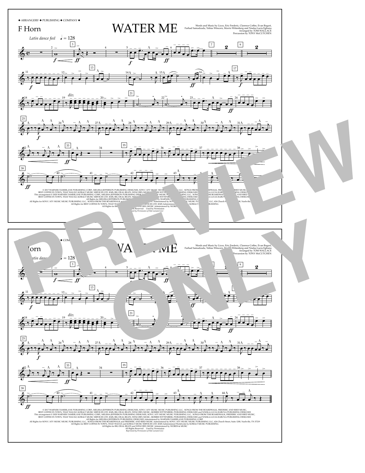 Product picture to: Water Me (arr. Tom Wallace) - F Horn