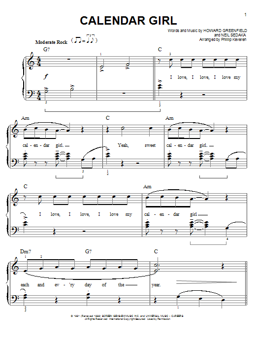 Produktgalerie: Seite 1 von 1 Calendar Girl (arr. Phillip Keveren), Neil Sedaka, Klavier