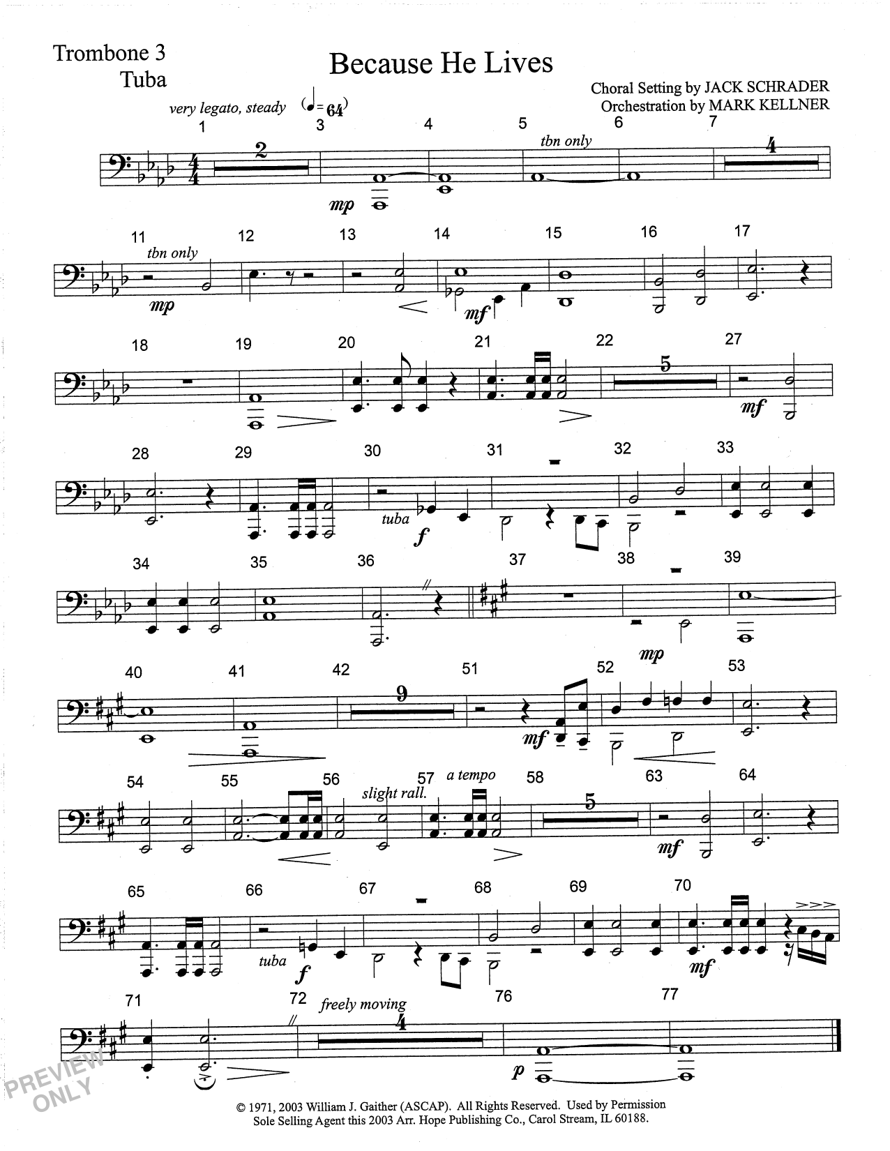 Product picture to: Because He Lives - Trombone 3/Tuba