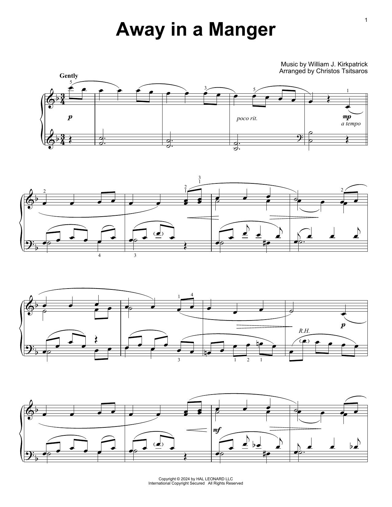 Produktgalerie: Seite 1 von 1 Away In A Manger (arr. Christos Tsitsaros), William J. Kirkpatrick, Klavier