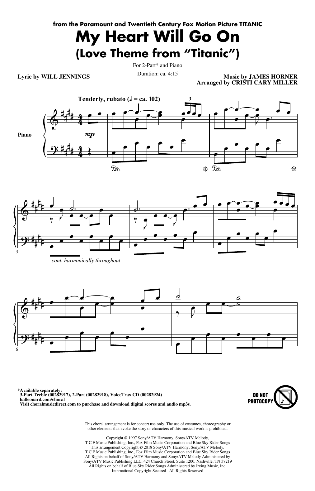 Product picture to: My Heart Will Go On (from Titanic) (arr. Cristi Cary Miller)