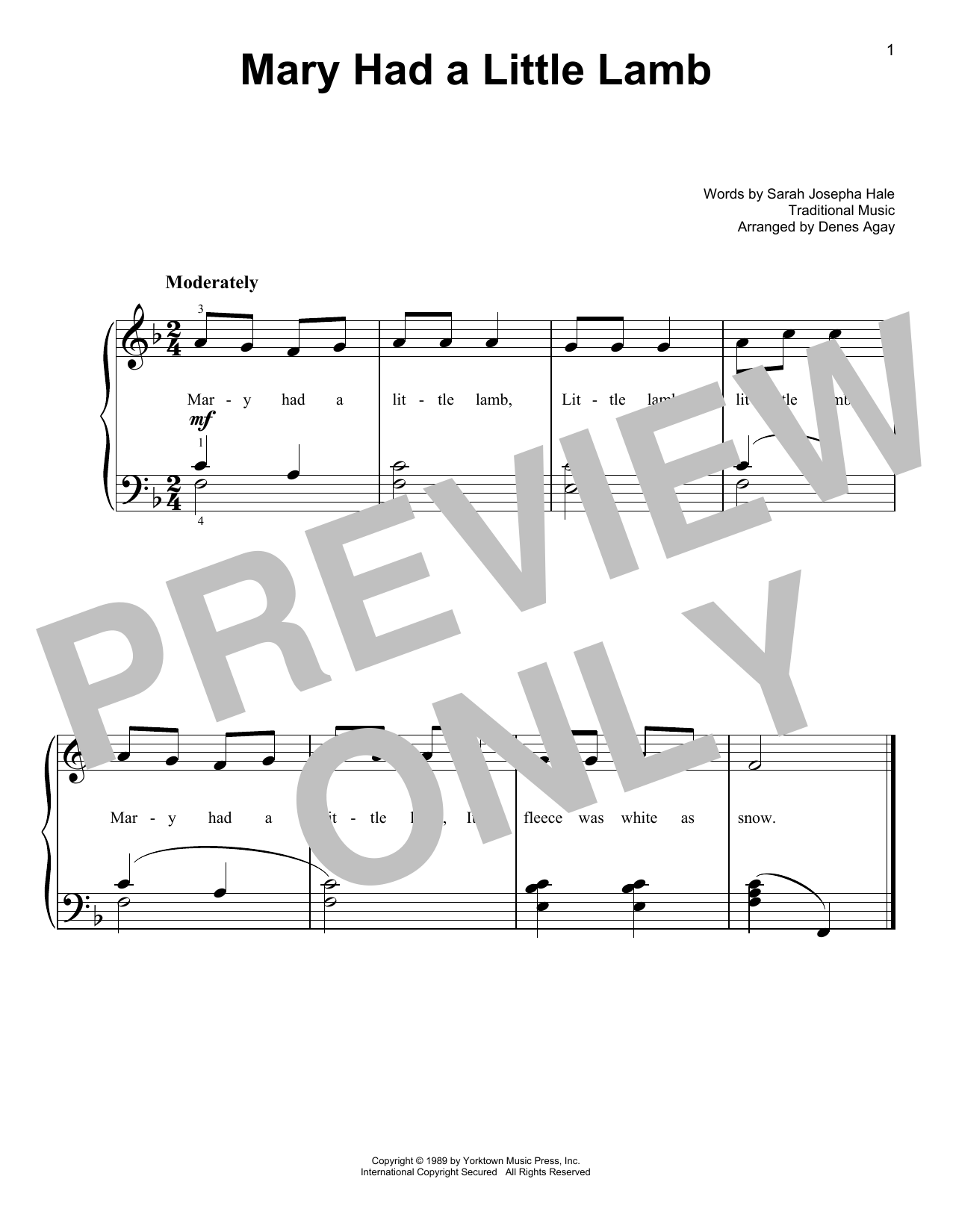 Produktbild zu: Mary Had A Little Lamb (arr. Denes Agay)