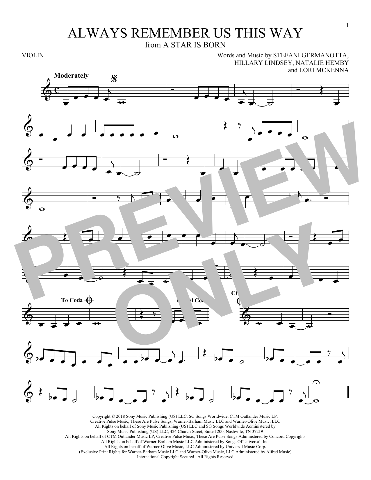 Product gallery: Page 1 of 1 Always Remember Us This Way (from A Star Is Born), Lady Gaga