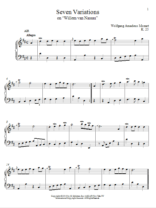 Product picture to: Seven Variations on Willem van Nassau, K. 25