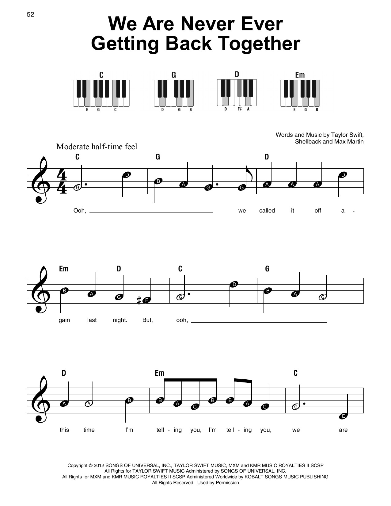Produktgalerie: Seite 1 von 1 We Are Never Ever Getting Back Together, Taylor Swift, Klavier