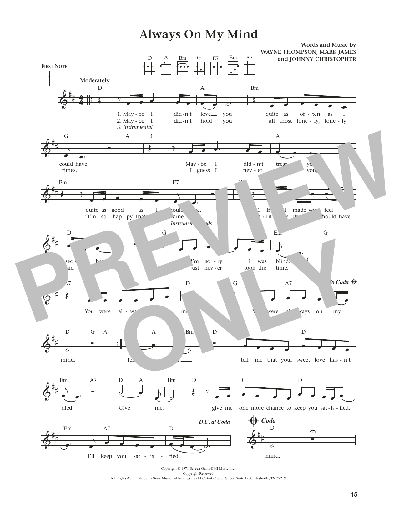 Produktgalerie: Seite 1 von 1 Always On My Mind (from The Daily Ukulele) (arr. Jim Beloff), Elvis Presley, Ukulele