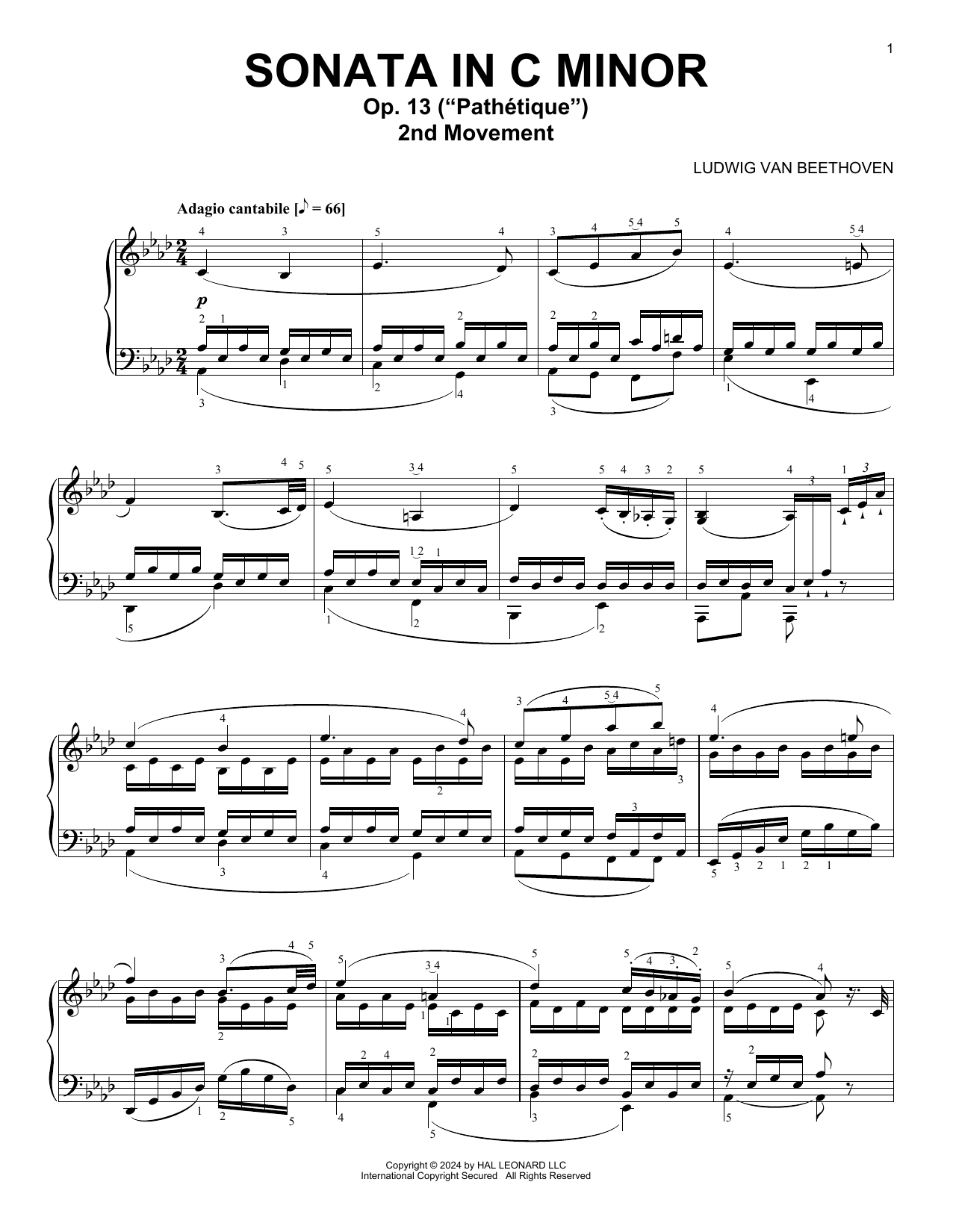 Product picture to:  Piano Sonata No. 8 "Pathetique," Second Movement - Ludwig Van Beethoven