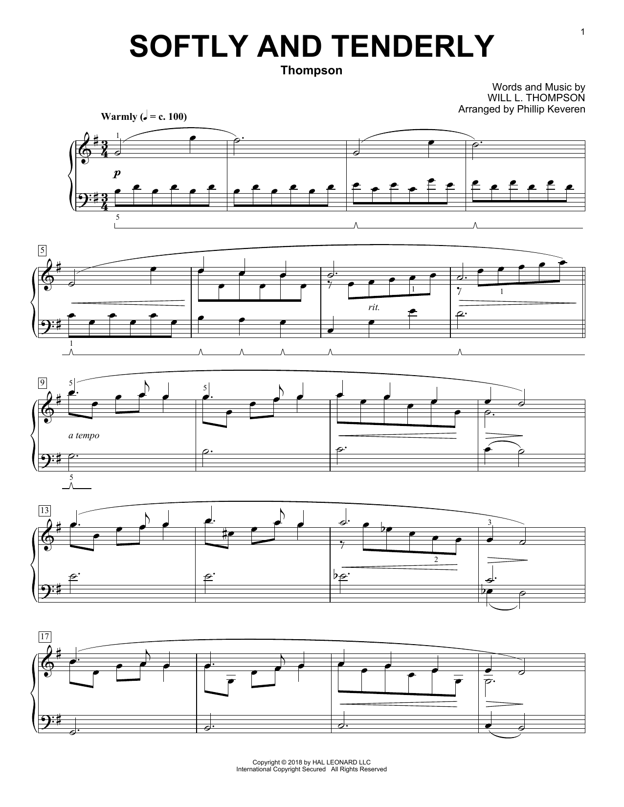 Produktbild zu: Softly And Tenderly [Classical version] (arr. Phillip Keveren)