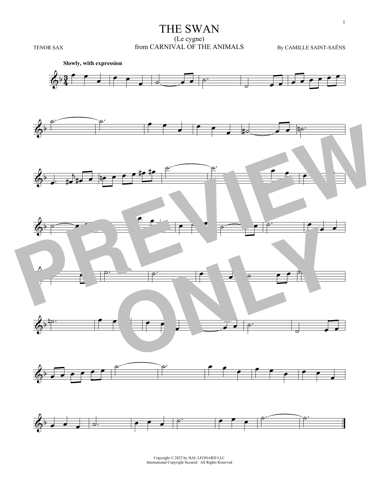 Product gallery: Page 1 of 1 The Swan (Le Cygne), Camille Saint-Saens
