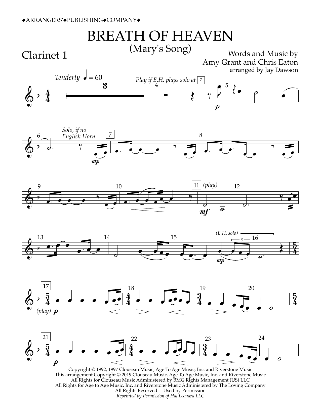 Product gallery: Page 1 of 1 Breath of Heaven (Mary's Song) (arr. Jay Dawson) - Clarinet 1, Amy Grant