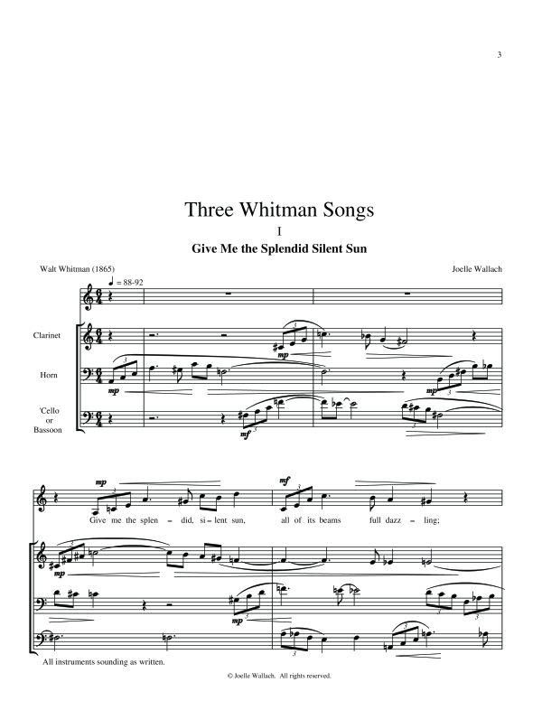 Produktgalerie: Seite 1 von 11 Three Whitman Songs, , (Gemischtes Ensemble Holzbläser, Cello und Mittlere Stimme)