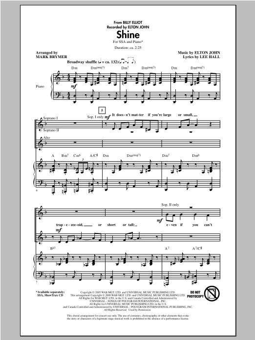 Produktgalerie: Seite 1 von 1 Shine (from Billy Elliot) (arr. Mark Brymer), Elton John, Chor