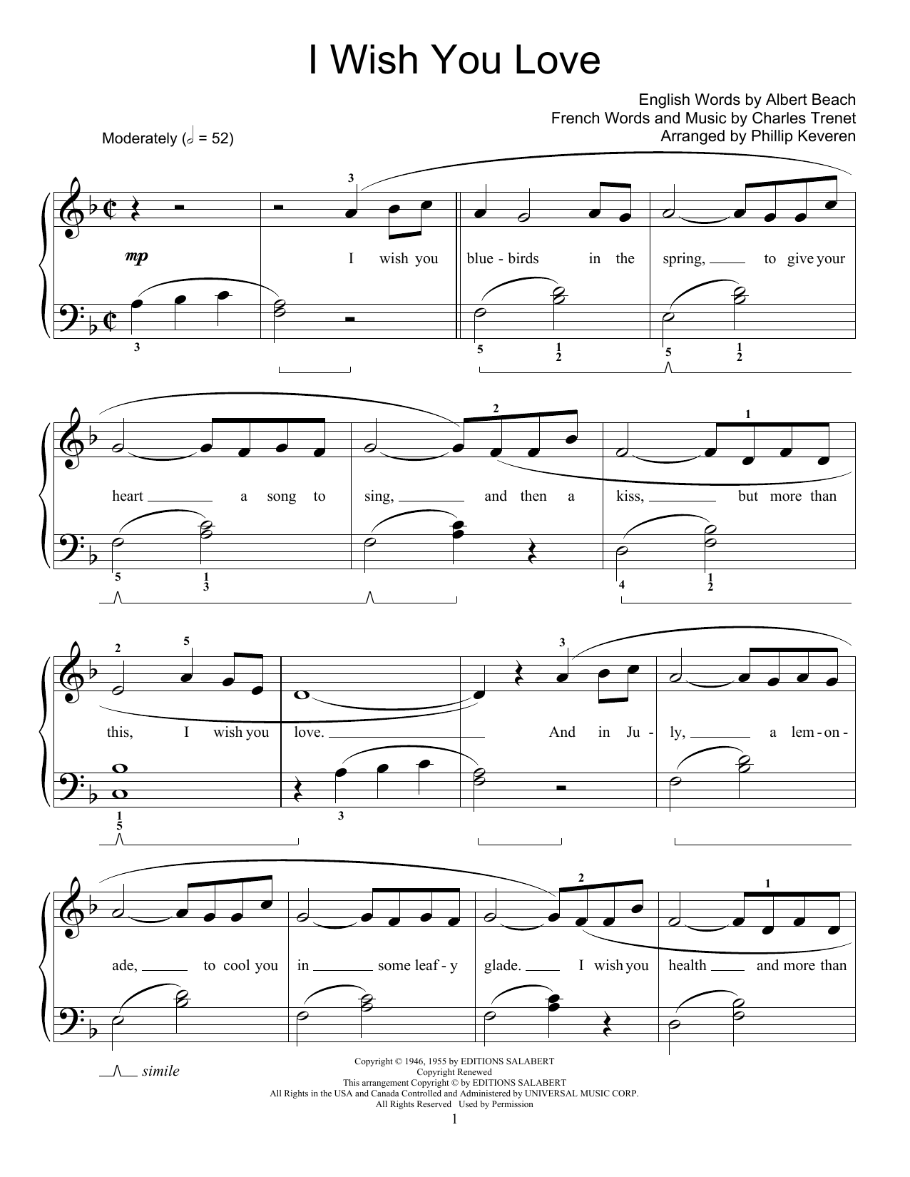 Produktgalerie: Seite 1 von 1 I Wish You Love (arr. Phillip Keveren), Albert A. Beach, Klavier