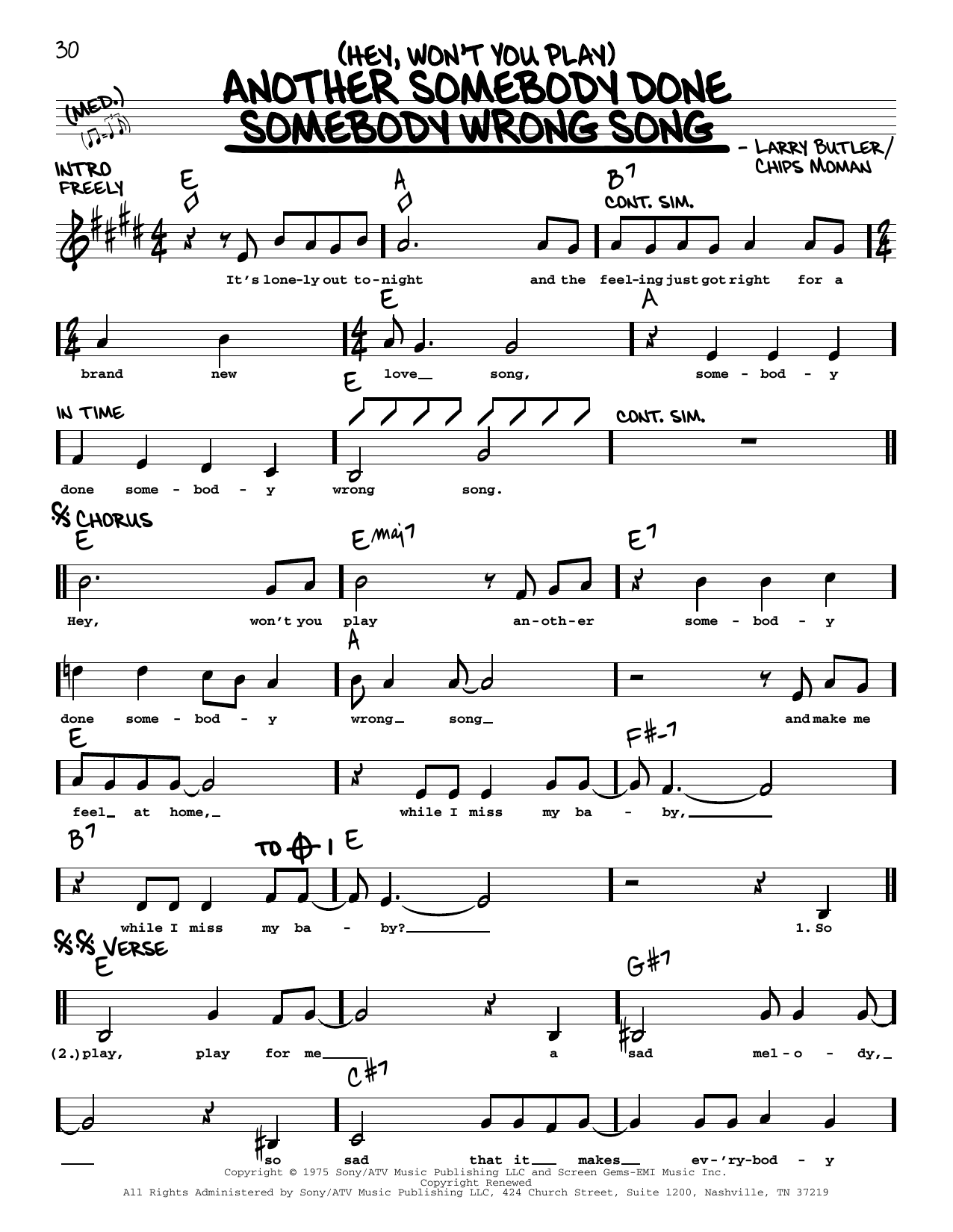 Produktbild zu: (Hey, Won't You Play) Another Somebody Done Somebody Wrong Song