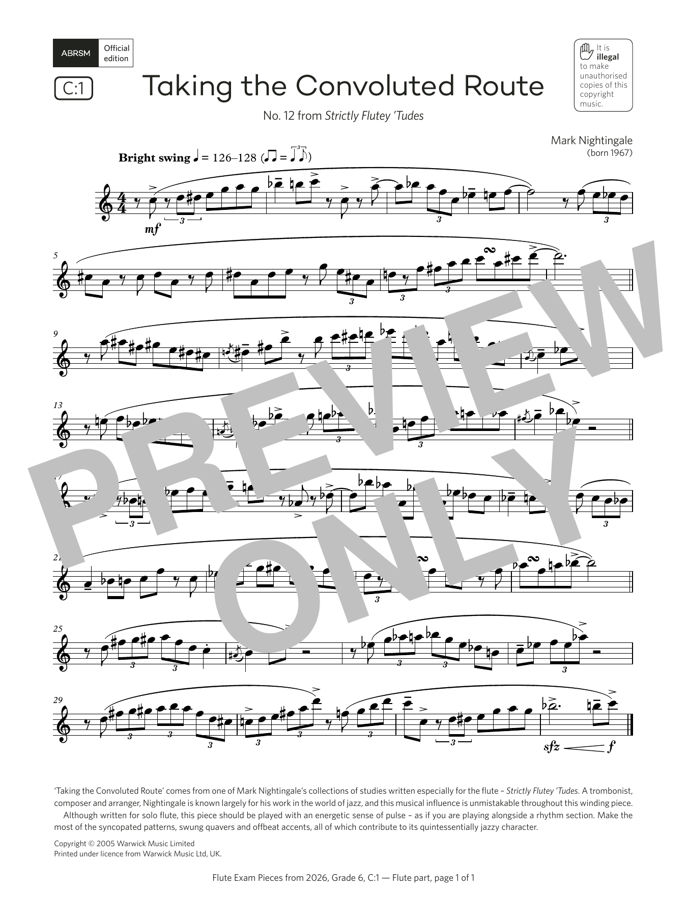 Product gallery: Page 1 of 1 Taking the Convoluted Route (Grade 6, list C1, from the ABRSM Flute Syllabus from 2026), Mark Nightingale