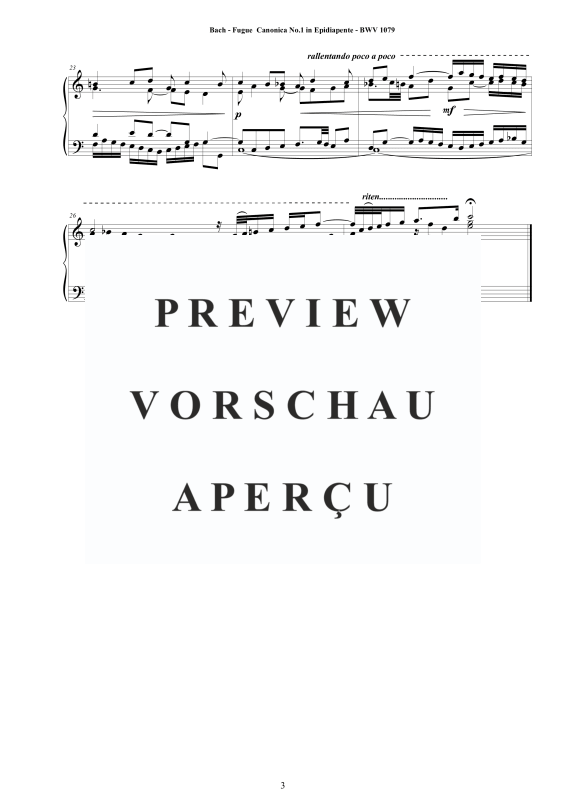 Produktgalerie: Seite 4 von 4 Fuge Canonica No.1 in Epidiapente BWV 1079 - Piano Version, , Klavier Solo