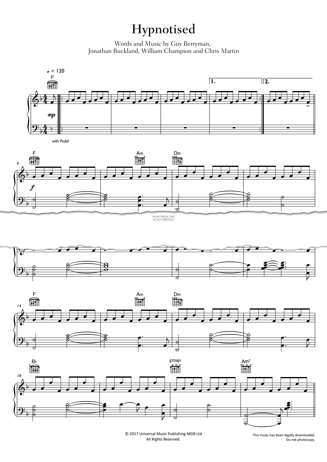 Produktgalerie: Seite 1 von 1 Hypnotised, Coldplay, Gesang, Gitarre, Klavier
