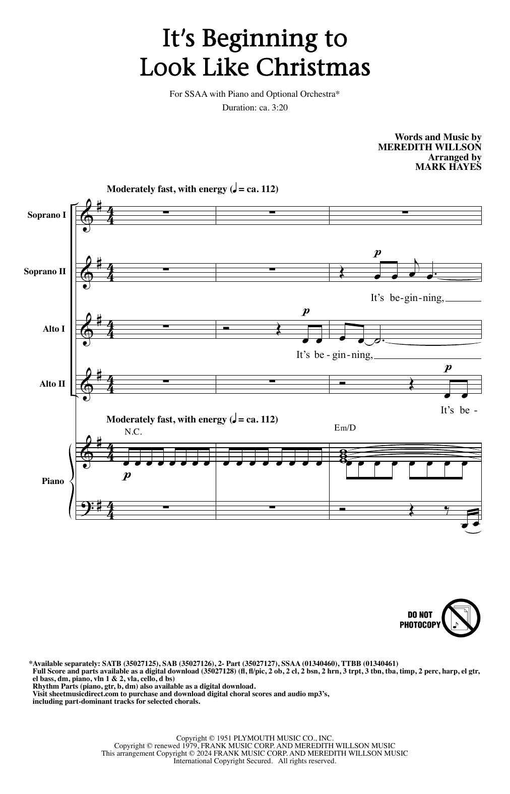 Product gallery: Page 1 of 1 It's Beginning To Look Like Christmas (arr. Mark Hayes), Meredith Willson