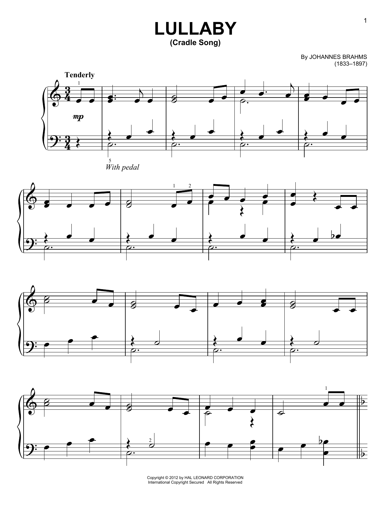 Produktgalerie: Seite 1 von 1 Lullaby (Cradle Song), Johannes Brahms, Klavier